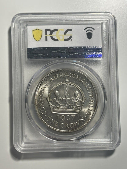 Australia 1937 Crown Five Shillings 5/- Large Silver Coin PCGS Graded MS64