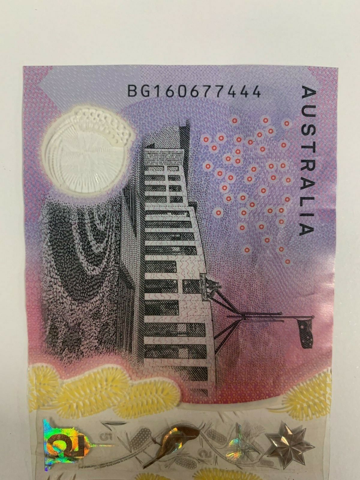 5 dollar note australia 2016 "444" Serial