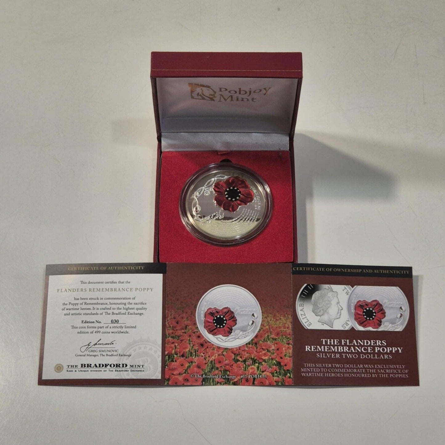 Niue $2 Two Dollars Silver Poppy Flanders Fields Boxed COA coin Branford Mint