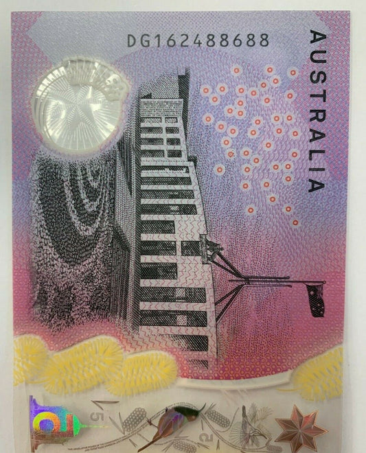 5 dollar note Australia 2016 "88688" Radar Serial