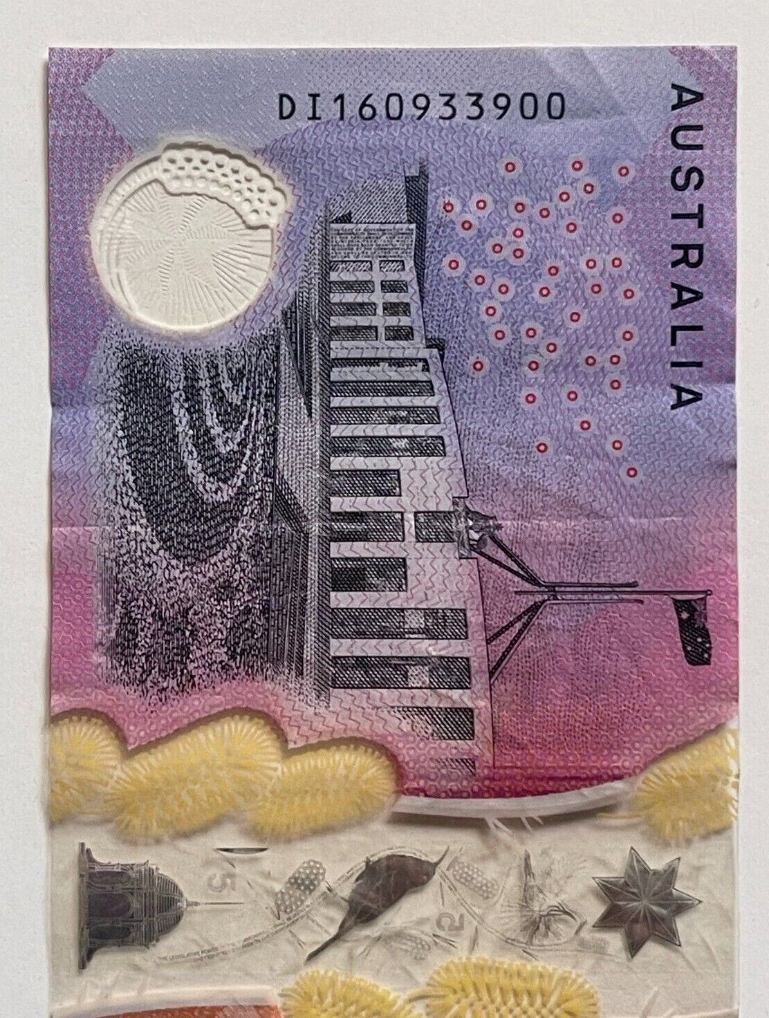 5 dollar note Australia 2016 "093390" RADAR serial