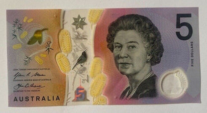 5 dollar note Australia 2016 "127721" RADAR serial