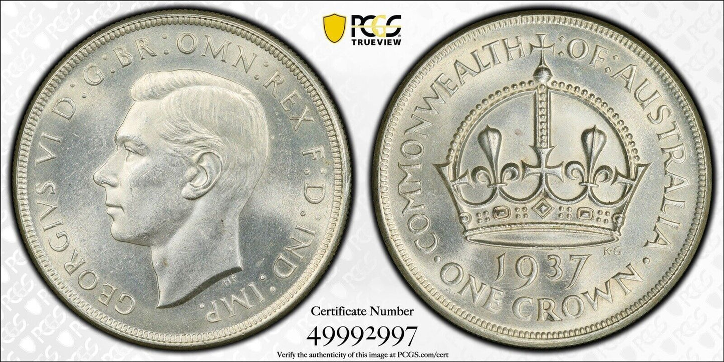 Australia 1937 Crown PCGS Graded MS63 CHU Five Shillings 5/- Large Coin KgVI