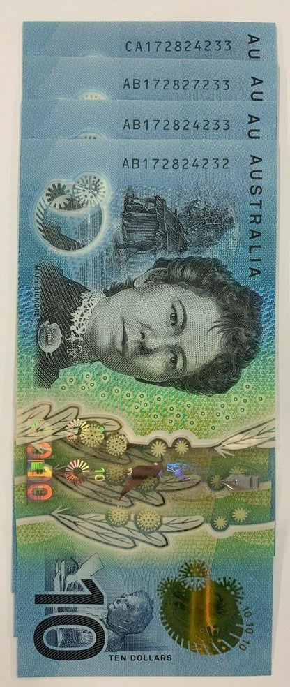 ✨10 dollar note Australian 2017 UNC AB/CA Matching Serial Pairs✨