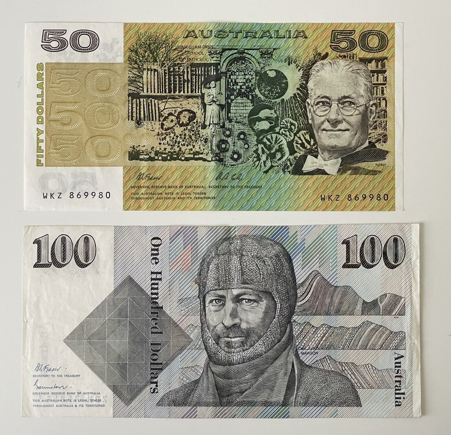 Australia $50 Fifty & $100 Hundred Paper Banknote ONE OF EACH Circ Pair