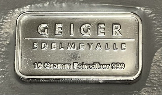 10 grams 999 Sealed Silver Bar- Geiger Edelmetalle Schloss Guldengozza Germany