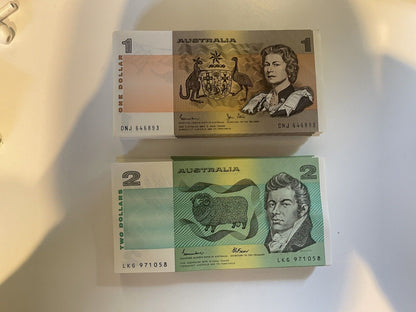 Australia $1 One, $2 Two, $5 Five NOTES -  ONE OF EACH NOTE Bank Bundle UNC