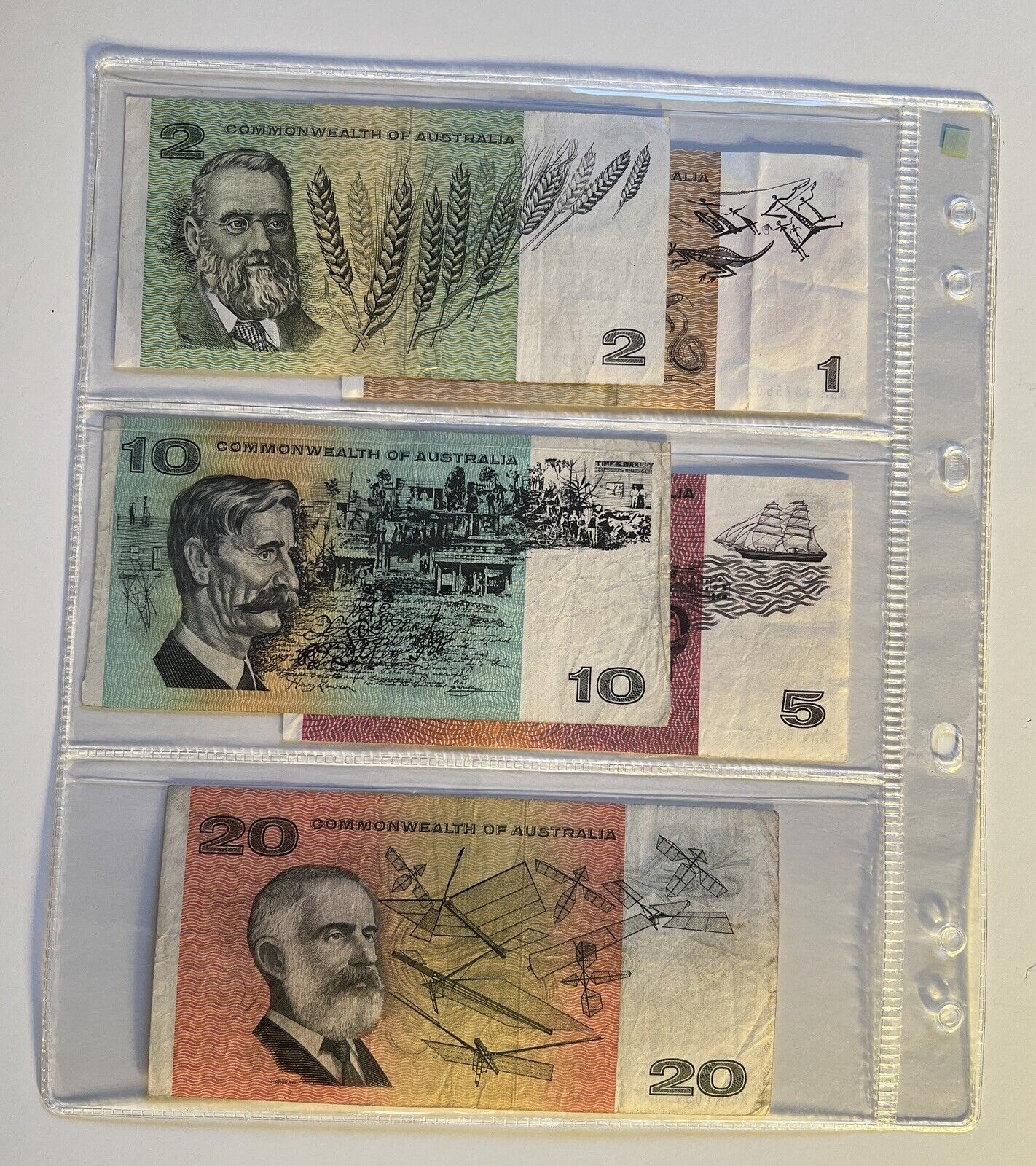 Commonwealth Of Australia Paper Banknotes $1, $2, $5, $10, $20, Circulated Set