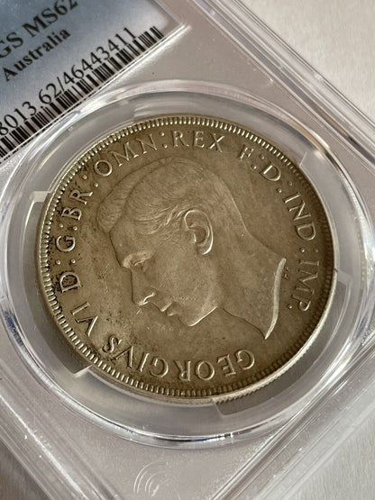 Australia 1938 Crown PCGS Graded MS62 UNC Five Shillings 5/- Large Coin KGVI