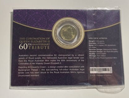 2013 Purple Coronation $2 Two Dollars UNC Coin on Downies Sherwood Card