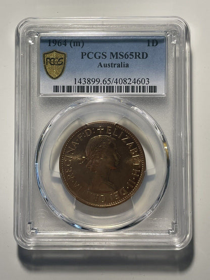 1964m Australia 1d One Penny Coin PCGS Graded MS65RD Red