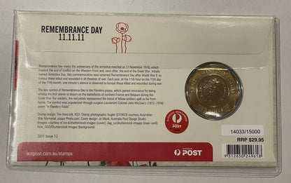 2011 - Australian $5 Coin - Remembrance Day 11.11.11 - RED POPPY COIN - UNC