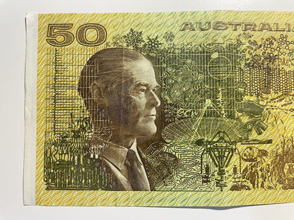 1979 Knight/ Stone $50 Fifty Dollars Australia YEH Prefix Paper Bank Note Circ