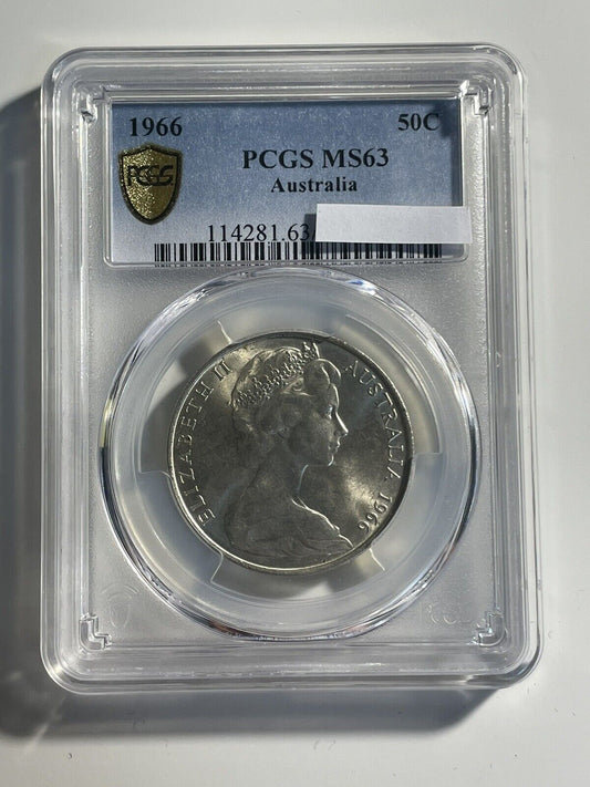 1966 round 50c Fifty cents Graded PCGS Ms63 UNC 80% silver Random Cert