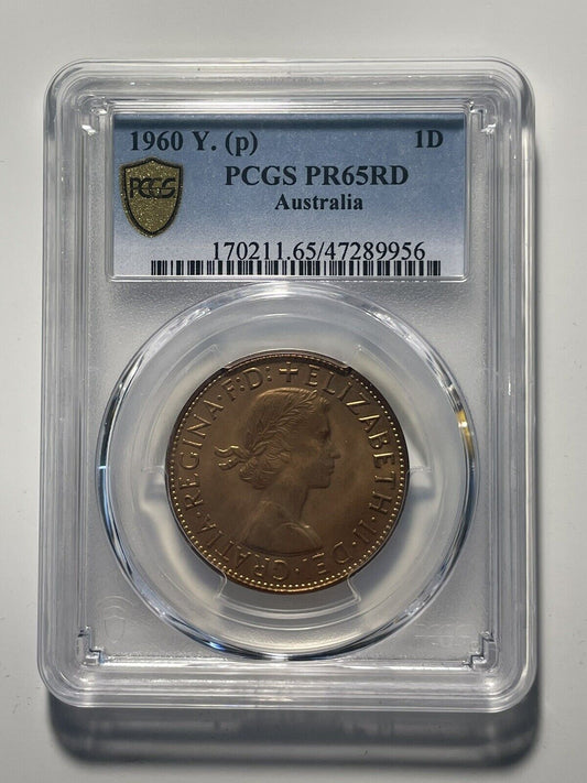 Australia 1960 Y. Perth Proof Penny PCGS Graded PR65RD GEM Scarce