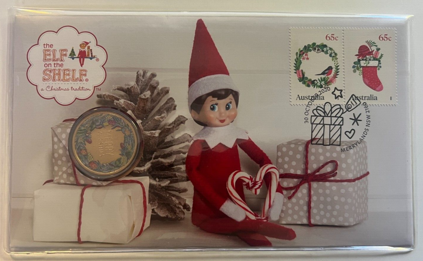 PNC 2020 Australia the ELF On the SHELF a Christmas Gift $1 Dollar Colour Coin.