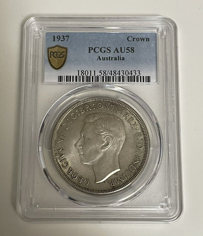 Australia 1937 Crown Five Shillings 5/- Large Silver Coin PCGS Graded au58