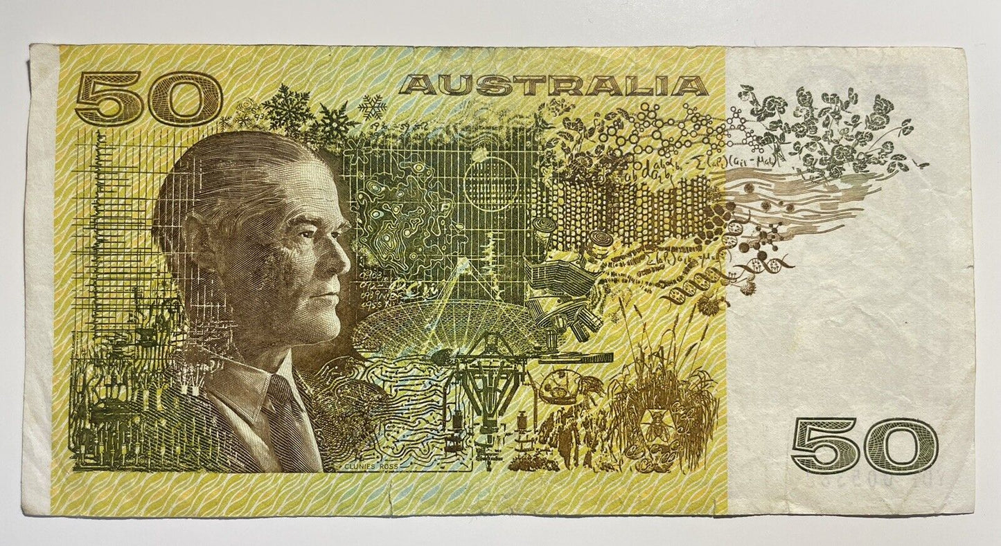 1979 Knight/ Stone $50 Fifty Dollars Australia YDF Prefix Paper Bank Note Circ