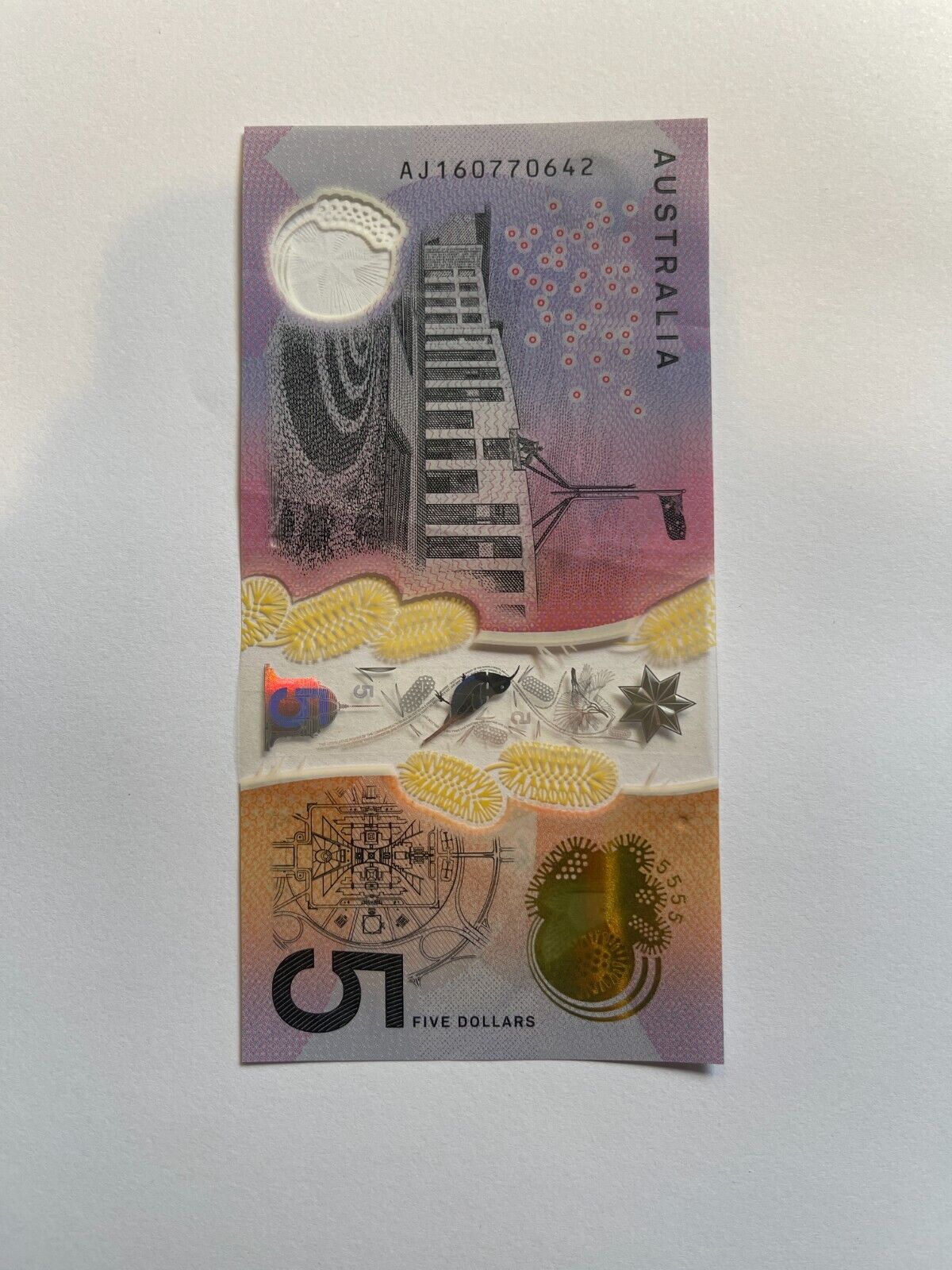 5 dollar note Australia 2016 "607706" RADAR serial