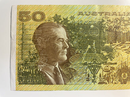 1985 Johnston/Fraser $50 Fifty Dollars Australia YUR Prefix Paper Bank Note Circ