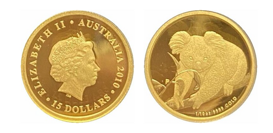 2010 Australia $15 1/10 oz Proof Gold Koala