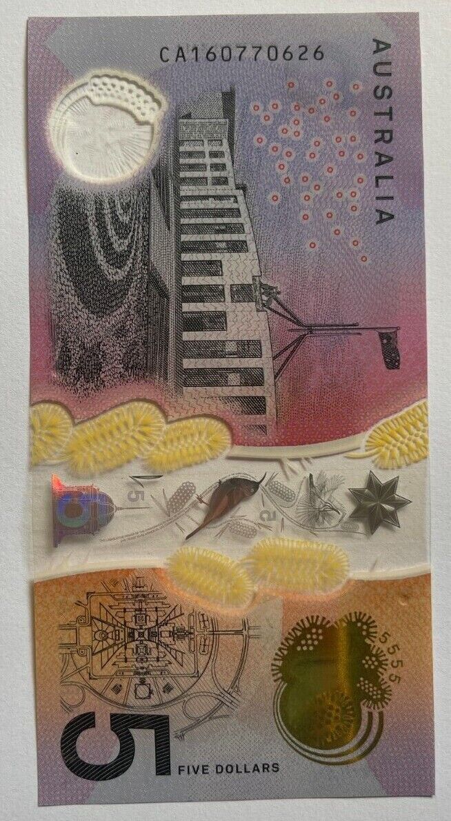 5 dollar note Australia 2016 "607706" RADAR serial