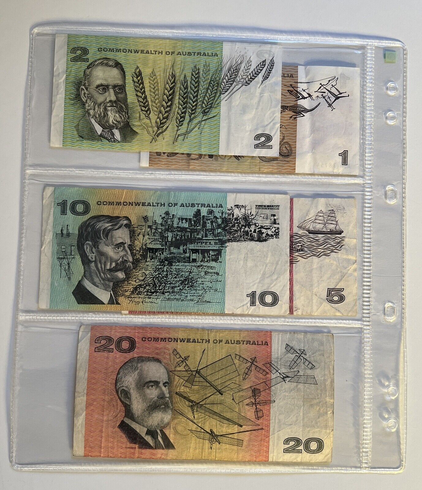 Commonwealth Of Australia Paper Banknotes $1, $2, $5, $10, $20, Circulated Set