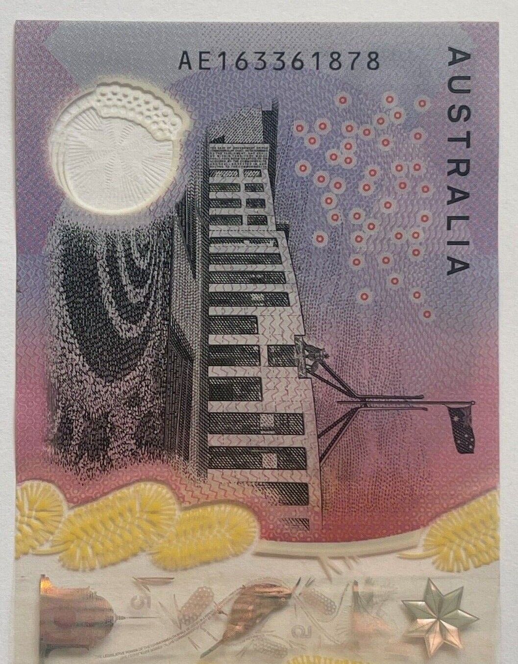 5 dollar note Australia 2016 "163361" RADAR serial