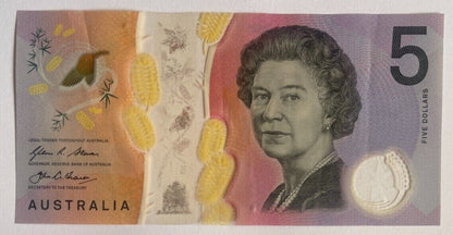 5 dollar note Australia 2016 "6356536" RADAR serial