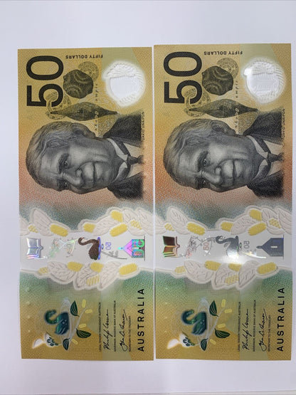 50 dollar note australia 2018 RADAR “8533358” Pair