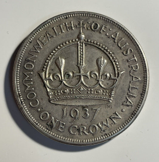 Australia 1937 Crown Sterling Silver Five Shillings 5/- Large Coin Scarce