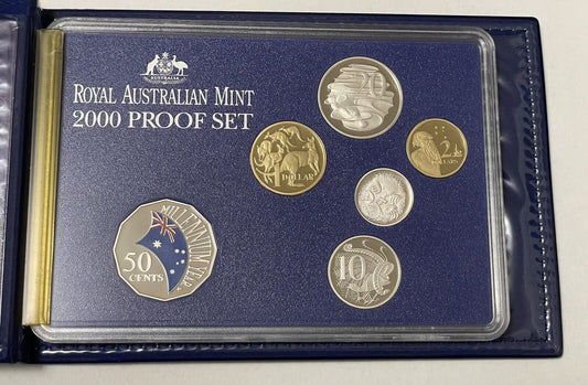 Australia 2000 Proof Six Coin Set Coloured 50c Fifty Cents RAM UNC With Box