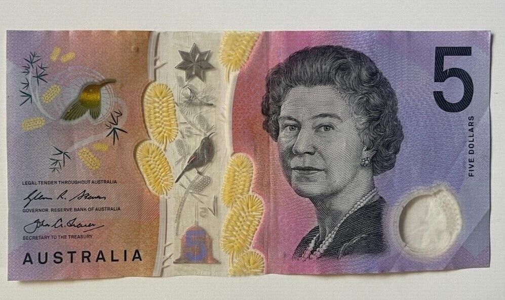 5 dollar note Australia 2016 "732237" RADAR serial