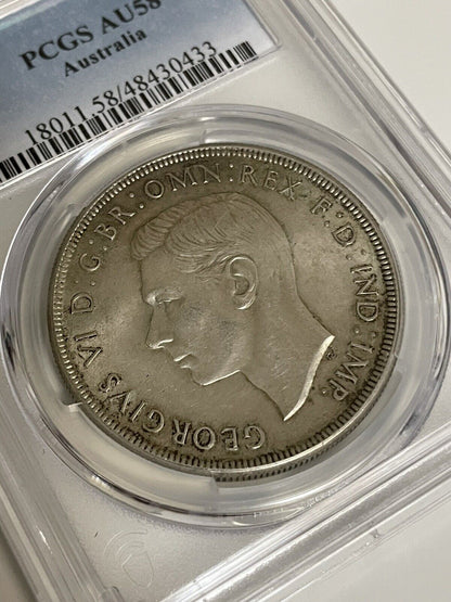 Australia 1937 Crown Five Shillings 5/- Large Silver Coin PCGS Graded au58