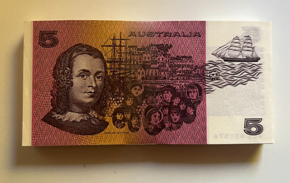 1991 Australian 5 Dollar Note - BANK BUNDLE - Fraser/Cole - CONSECUTIVE SERIALS