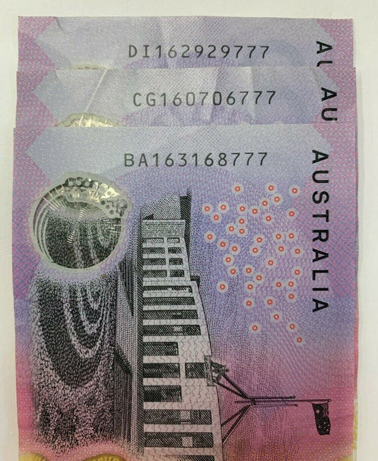 5 dollar note Australia 2016 "777" Ending Serials