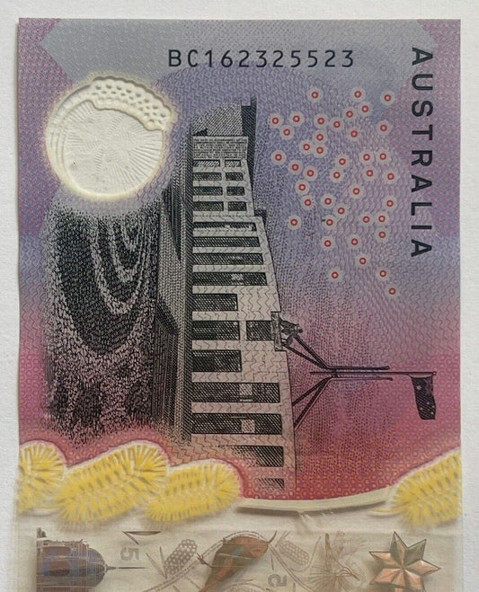 5 dollar note Australia 2016 "325523" RADAR serial