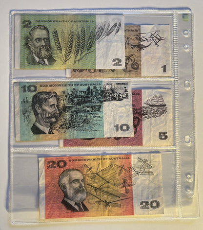 Commonwealth Of Australia Paper Banknotes $1, $2, $5, $10, $20, Circulated Set