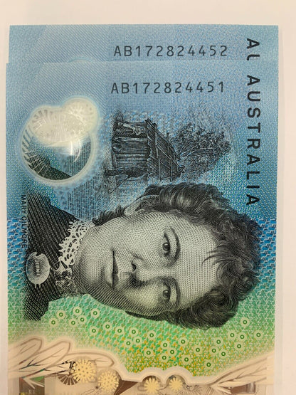✨10 dollar note Australian 2017 UNC AB Serial Pair✨