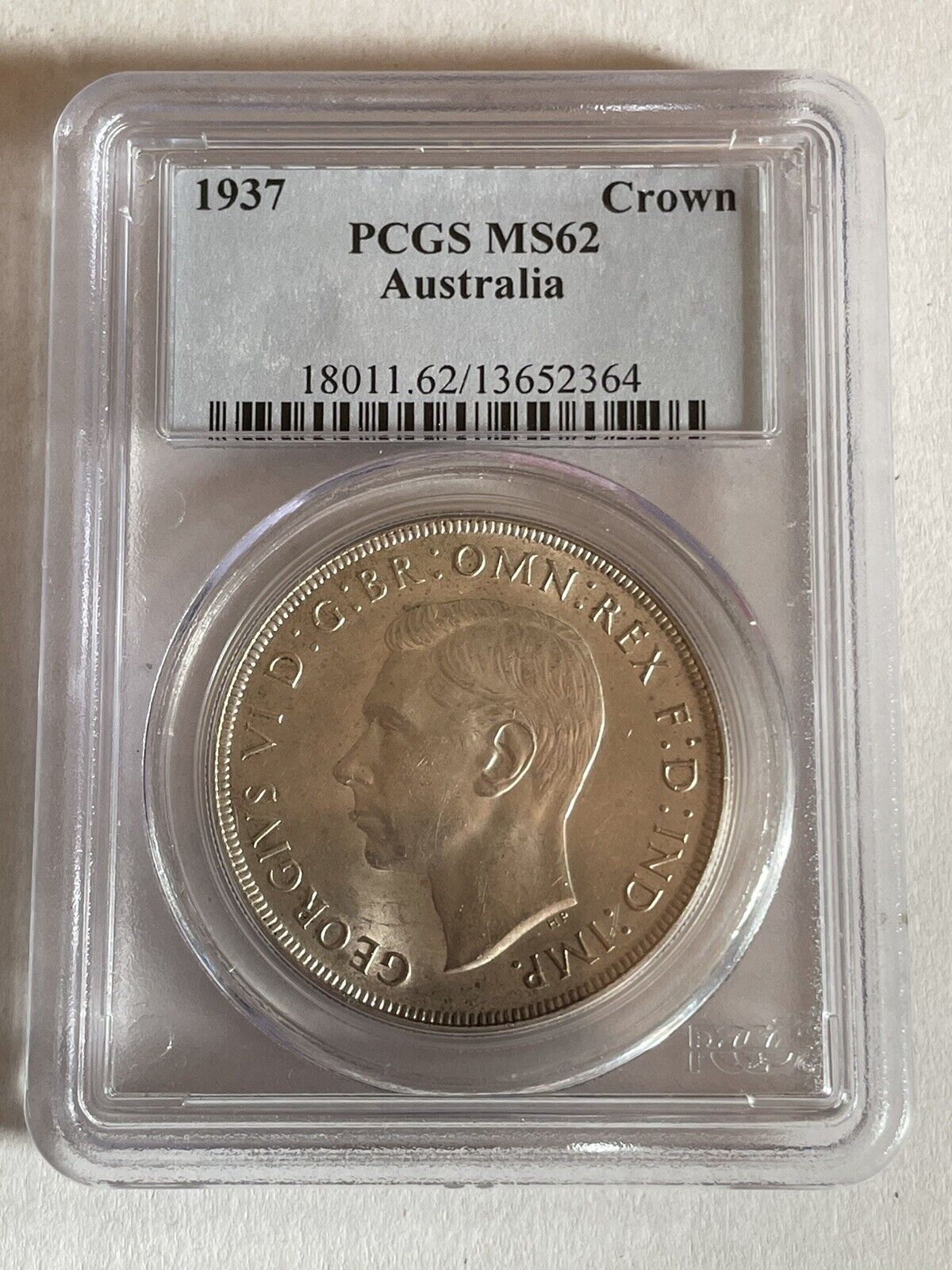 Australia 1937 Crown PCGS Graded MS62 UNC Five Shillings 5/- Large Coin KgVI