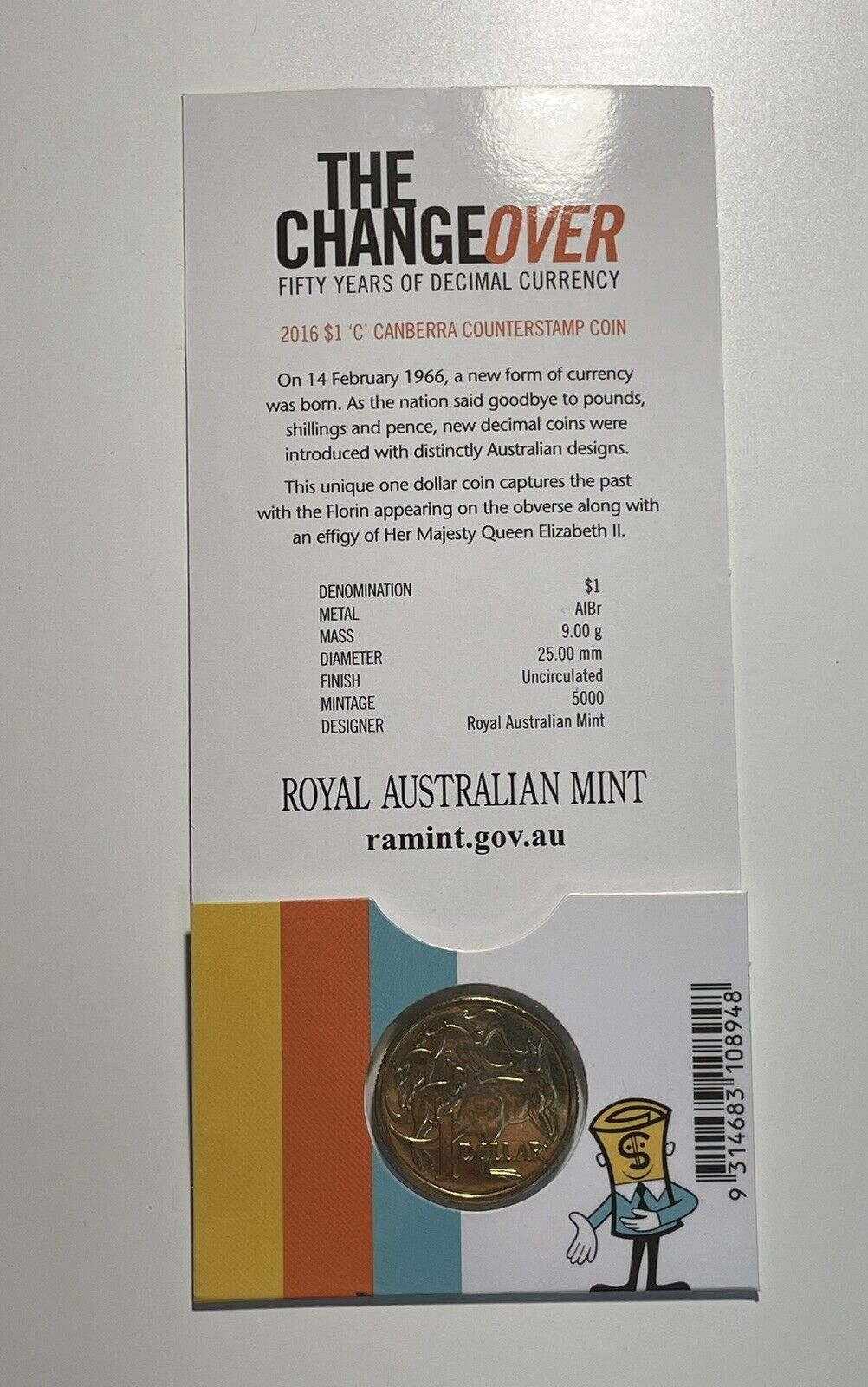 2016 $1 Changeover Fifty Years Decimal Currency C Canberra Counterstamp Coin