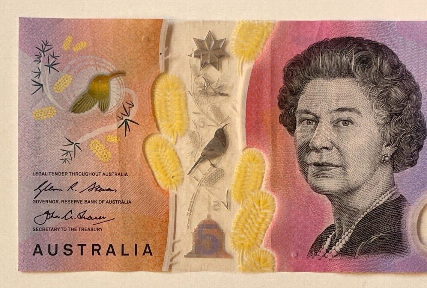 5 dollar note Australia 2016 "6112116" RADAR serial