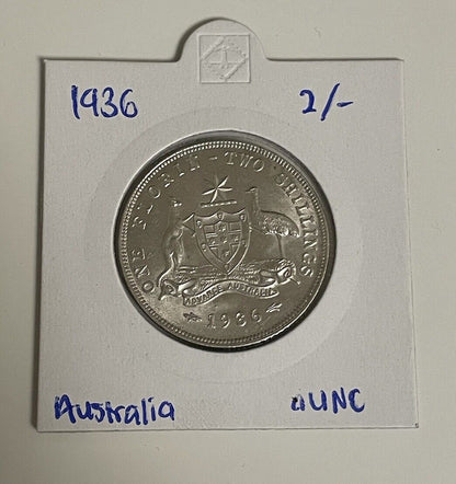 Australia 1936(m) Florin 2/- Two Shillings 92.5% Silver aUNC