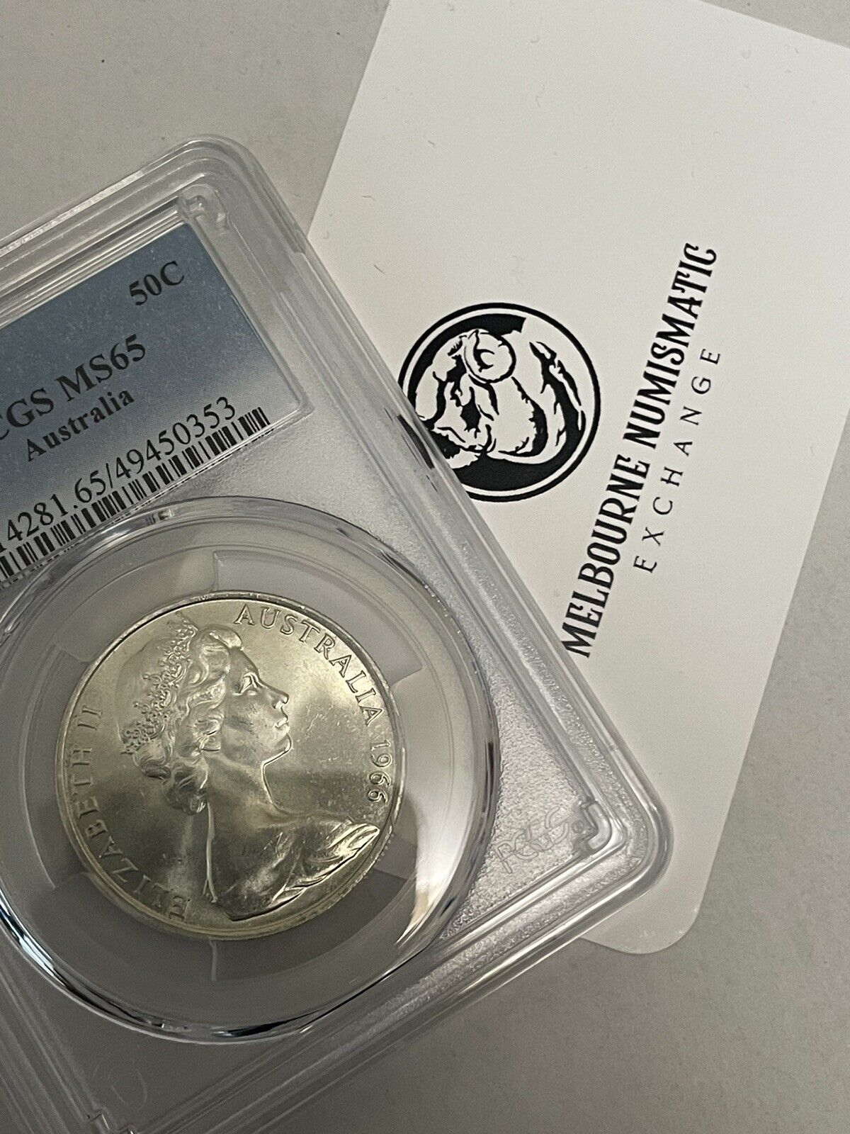 Australia 1966 50c Fifty Cents Coin Round 80% Silver PCGS Graded MS65