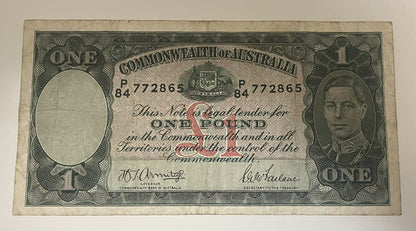 1942 Australia One Pound 1£ Predecimal Paper Banknote Armitage/Farlane George VI