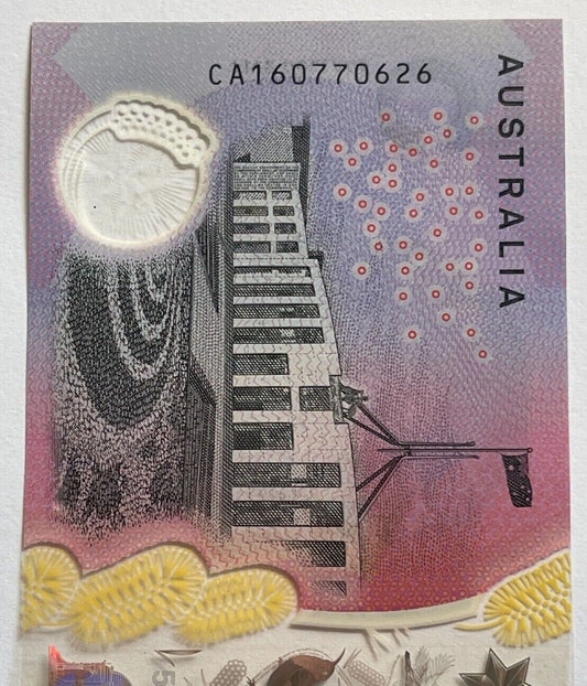 5 dollar note Australia 2016 "607706" RADAR serial