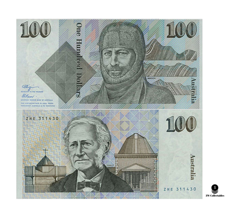 Rare Australian 100 dollar notes 1984 - 1996 Sir Douglas Mawson & John Tebbutt