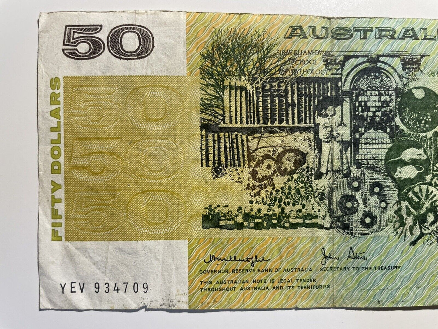 1979 Knight/ Stone $50 Fifty Dollars Australia YEV Prefix Paper Bank Note Circ