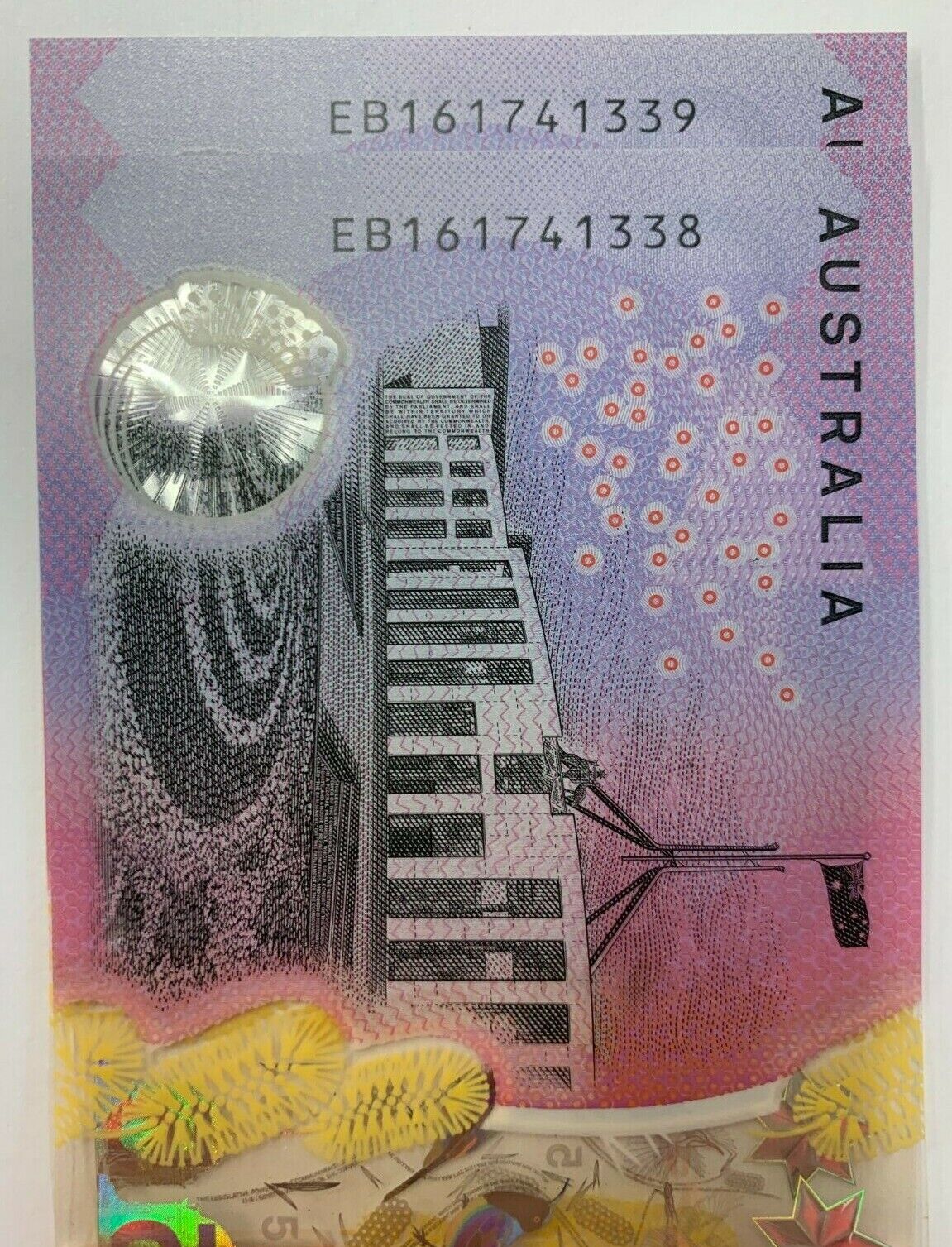 5 dollar note Australia 2016 consecutive serials a/UNC