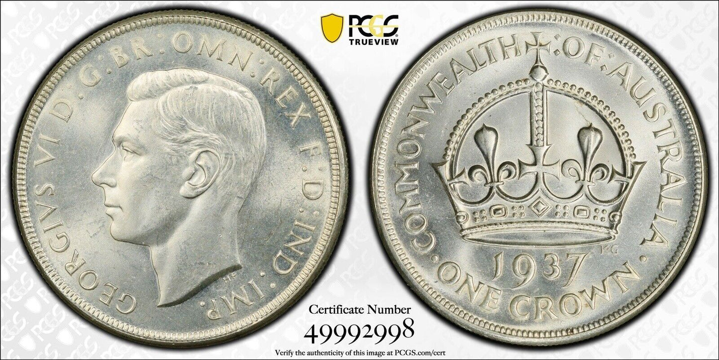 Australia 1937 Crown Five Shillings 5/- Large Silver Coin PCGS Graded MS64